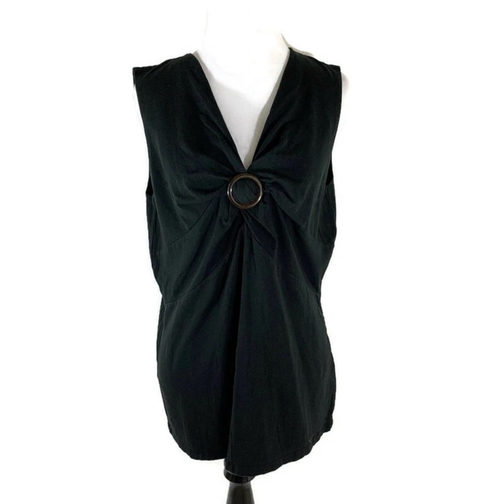 Nine West Women's Top Size XXL Sleeveless Fitted Black Brown Buckle Feature